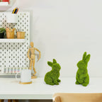 Easter Bunny Decorations,Resin Moss Bunny Figurine,Garden Artificial Moss Rabbit Easter Décor Party Favors Gifts(Medium Stand)