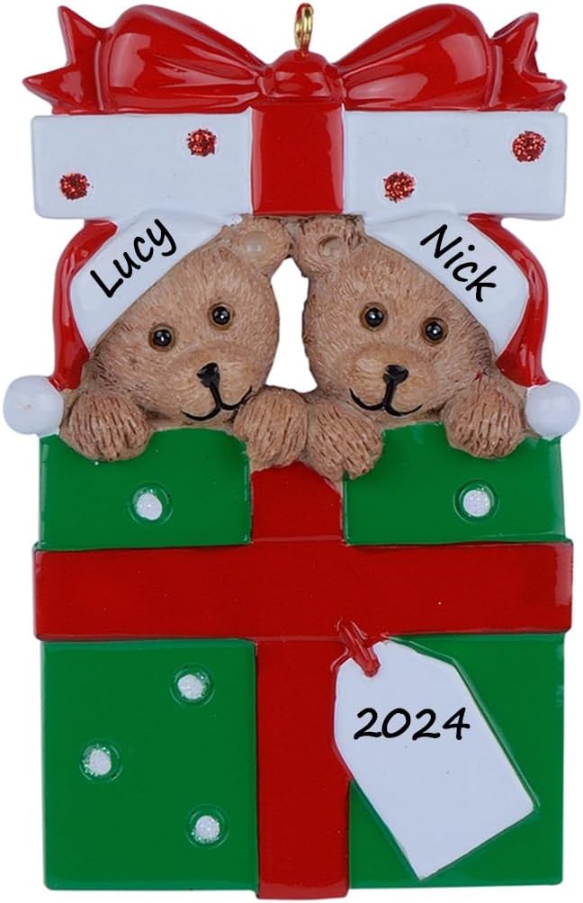 Personalized Family Ornament 2024, Bear Family of 2 Christmas Tree Ornament, Customized Teddy Bear Couple Ornaments for Christmas Tree Decor, Unique Gifts for Mom, Dad, Grandkids, Grandma, Grandpa