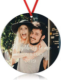 Gemszoo Personalized Picture Christmas Ornament, Custom Double Sided Photo Text Wooden Hanging Xmas Tree Keepsake Pendant Decoration Gift for Family (1, Round)