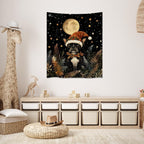 French Bulldog Christmas Tapestry Wall Hanging Cute Dog Santa Hat Moon Pictures Print Pet Lover Gift Funny Christmas Tapestries Aesthetic for Winter Home Nursery Kids Bedroom Decor 40x60inch