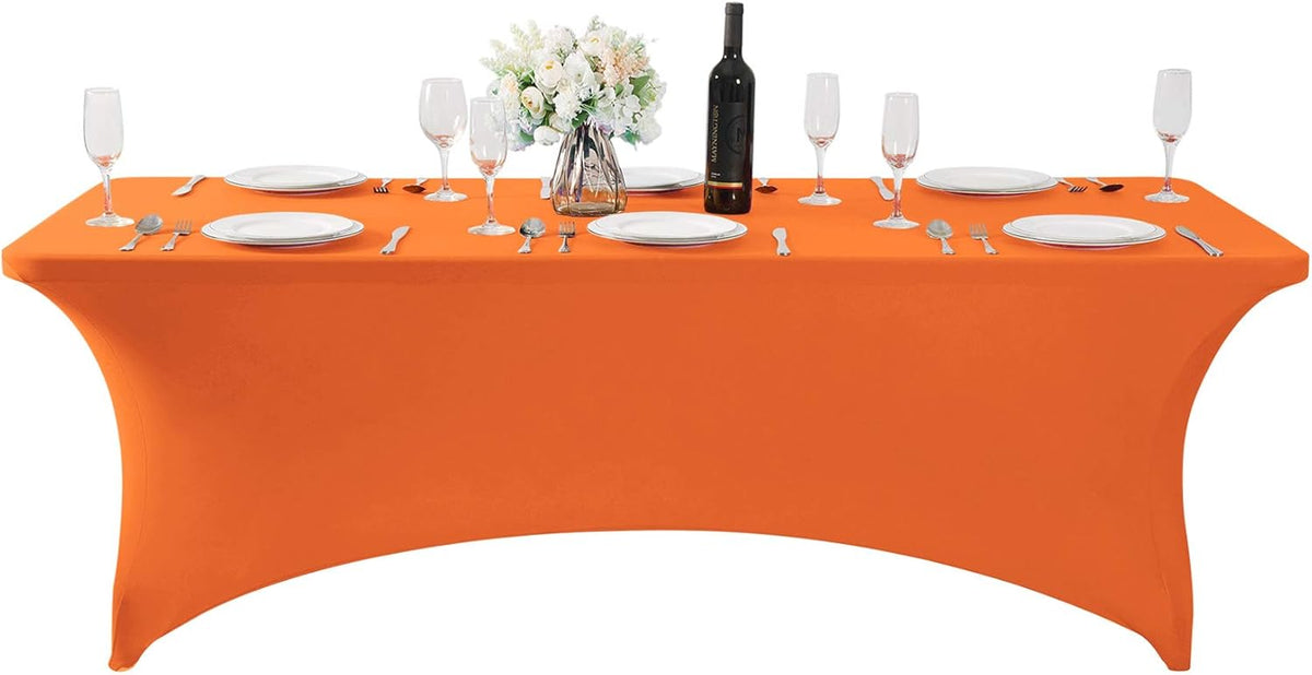 Spandex Table Cover for 8FT or 4ft or 6ft Table Universal Fitted Stretch Tablecloth for Party, Banquet, Wedding and Events-Orange