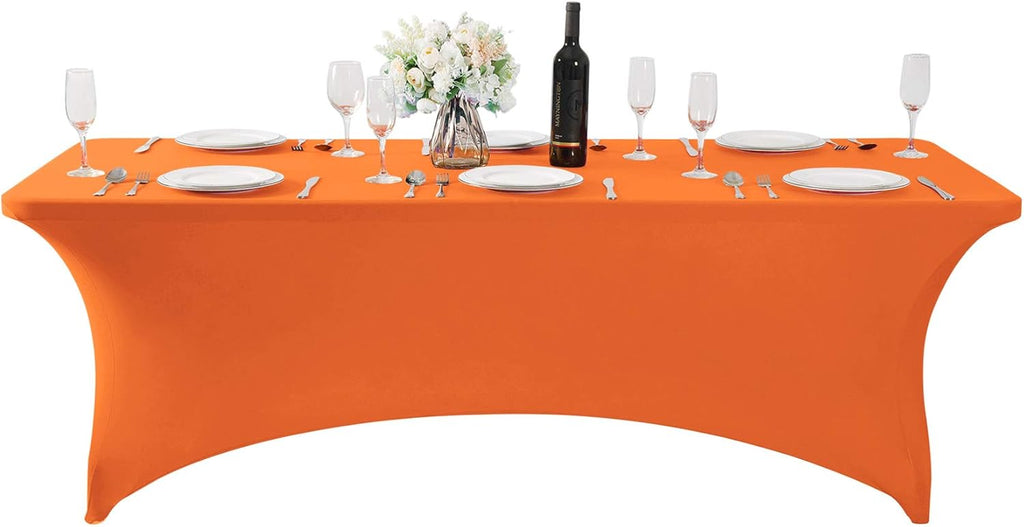 2Pack Spandex Table Cover for 6Ft or 4fT or 8ft Table Universal Fitted Stretch Tablecloth for Party, Banquet, Wedding and Events-Orange