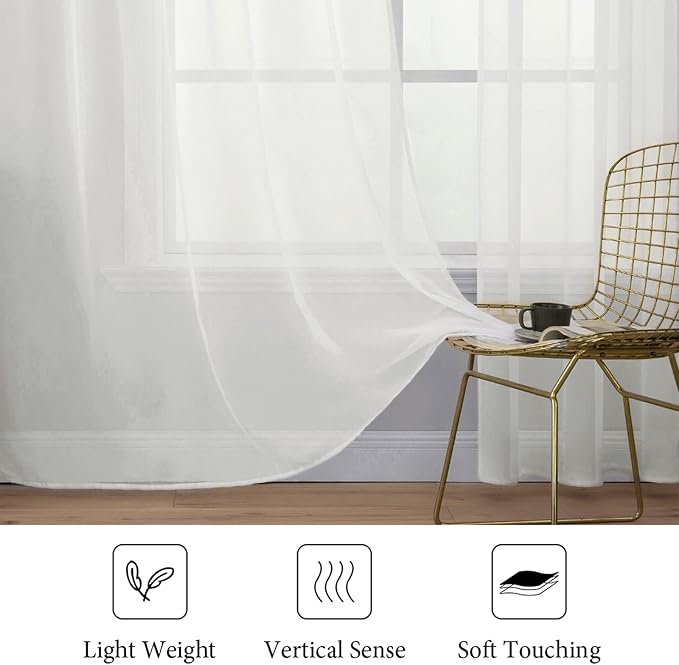 MIULEE 2 Panels Sheer Curtains for Living Room 54 X 63 Inches Ivory | Sheer - Image 4