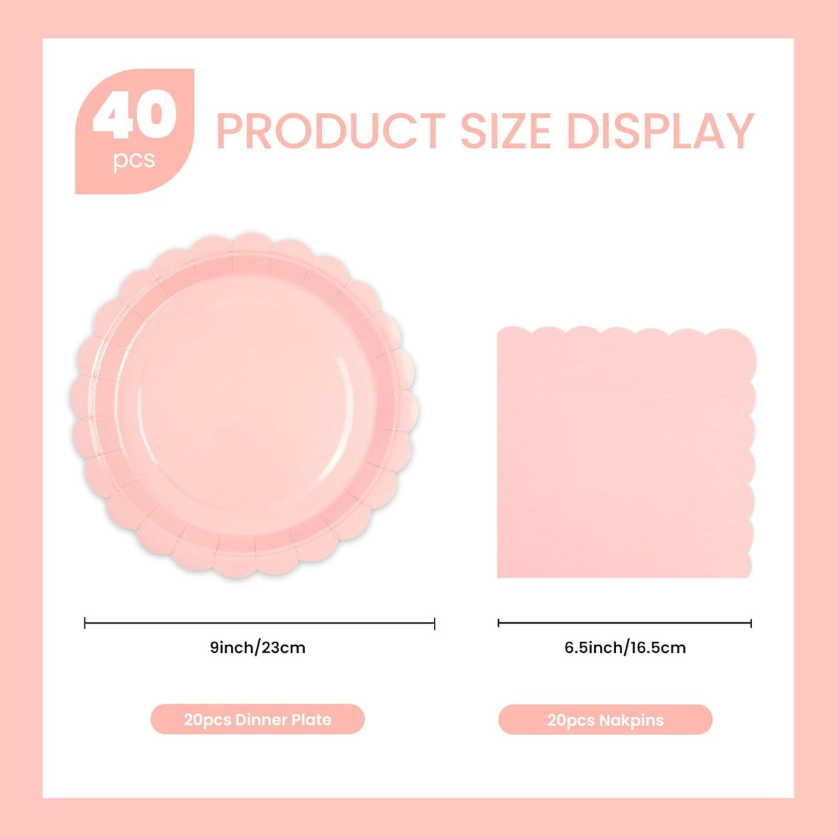 40 pcs Pink Party Paper Plates and Napkins Disposable 9 inch 20 pcs Dessert Plates & 20 pcs Napkins Tableware for Fruit Cake Party Decorations