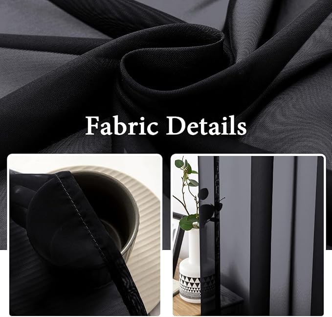 MIULEE 2 Panels Sheer Curtains for Living Room 54 X 108 Inches Black | Window - Image 3