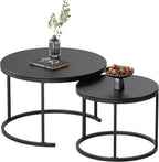 Round Nesting Coffee Table, Black Modern Decorative Coffee Center Table Set of 2,Round Sintered Stone 24'' Coffee Table for Living Room with Sturdy Metal Frame.