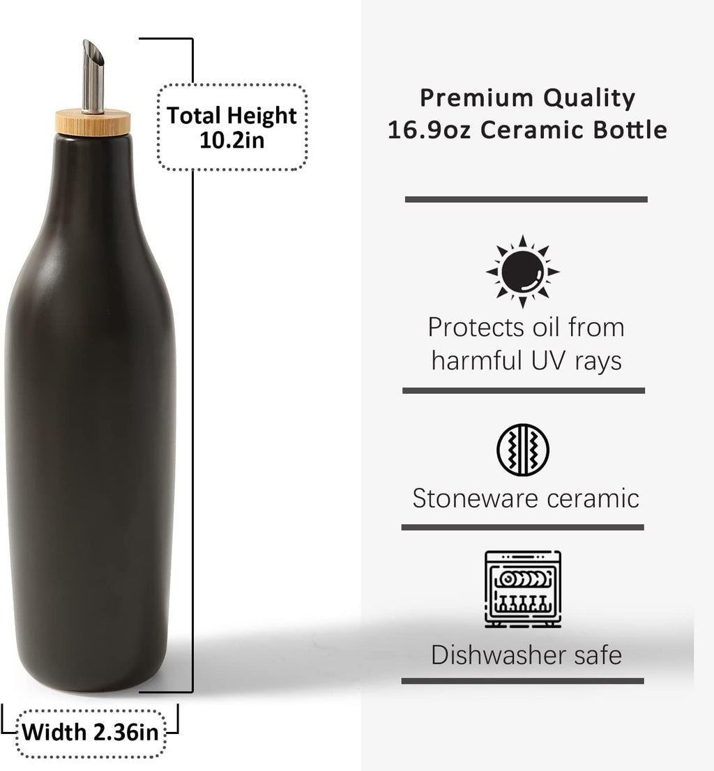 HOMCDALY Ceramic Olive Oil Dispenser for Kitchen, Stoneware 16oz Oil and Vinegar Bottles Dispenser, Kitchen Dispenser Bottle for EVOO Vinegar Syrups, Modern Farmhouse Design(B)