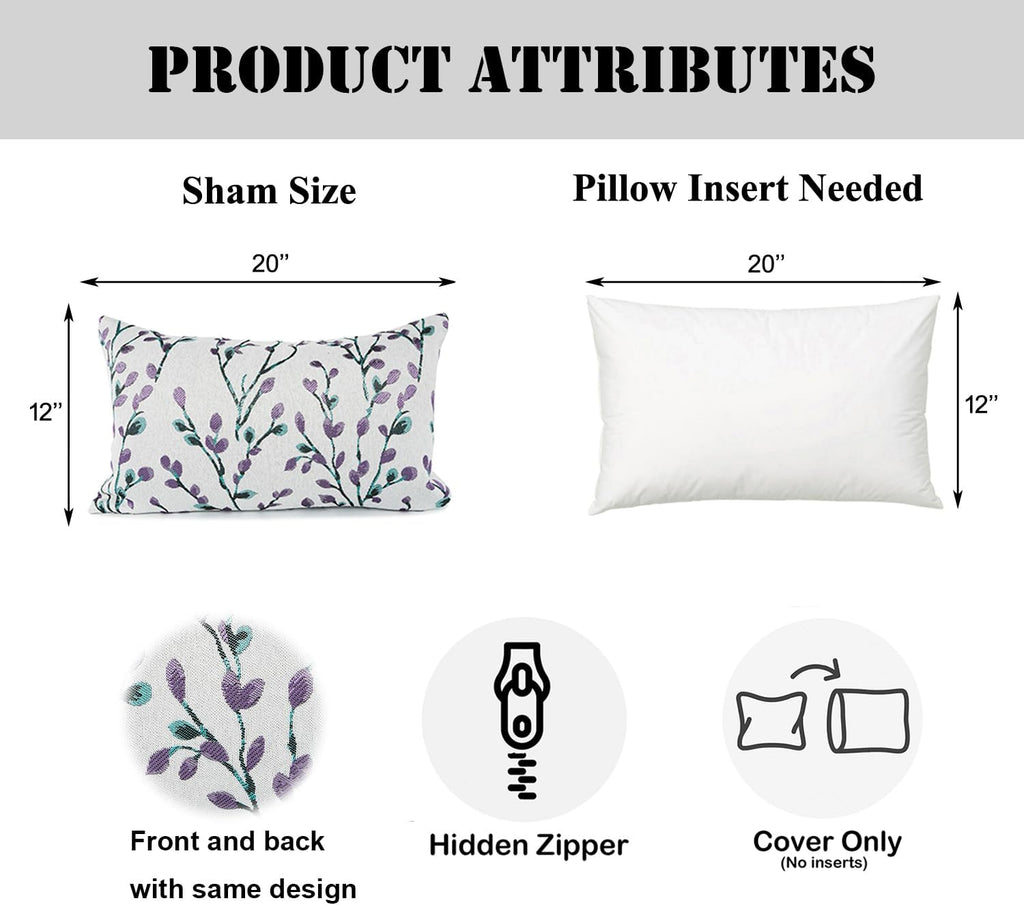 YOUR SMILE Classical Embroidery Jacquard Purple Square Decorative Throw Pillow Case Cushion Cover,12x20 inch