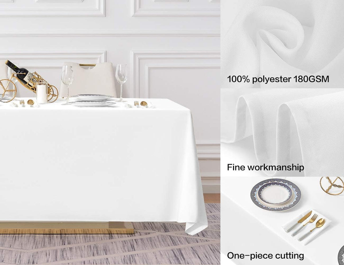 Surmente White Rectangle Tablecloth 90 x 132-inch Rectangular Polyester Table Cloth for Weddings, Banquets, or Restaurants