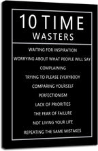 Inspirational 10 Time Wasters Wall Art for Office Motivational Positive Quote Canvas Poster Wall Decor Paintings Wooden Framed Artwork Living Room Bedroom Home Decoration Ready to Hang [24''W x 36''H]