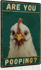 ALKB Chicken Metal Sign for Bathroom Decor - 8x12 Inch Are You Pooping Vintage Chicken Sign Gifts for Chicken Owners