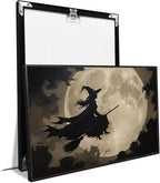 JFHCQJPK Full moon witch silhouette poster witch on magic broom Halloween mural poster decorative mural art suitable for home living room bedroom12x16in Metal blackFramed