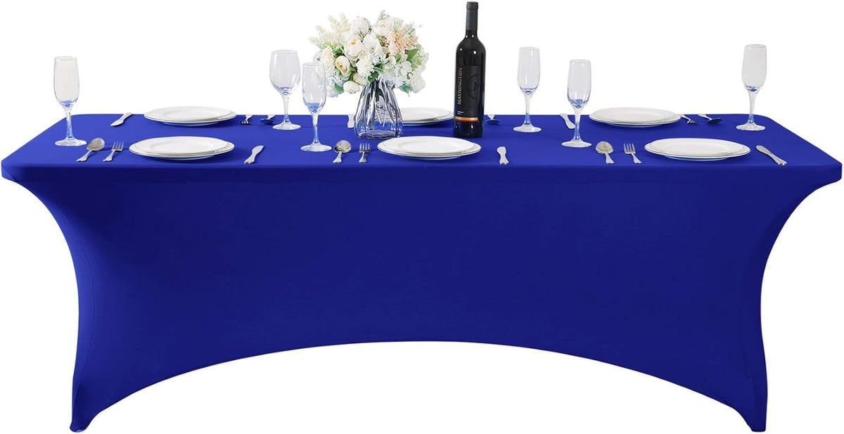 SuperO Waterproof Spandex Table Cover for 8FT Table Universal Fitted Stretch Tablecloth for Party, Banquet, Wedding and Events-Royal Blue