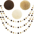 Jishi Pom Pom Garland Boho Party Decorations, 3-Pack Brown Khaki Beige Felt Ball Garland Cute Pastel Rainbow Pompom Strings, Christmas Birthday Wedding Rustic Boho Home Decor Supplies, Xmas Tree Decor