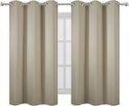 Beige Thermal Blackout Curtains/38 x 54 Inch/Set of 2 Panels Room Darkening - Image 2