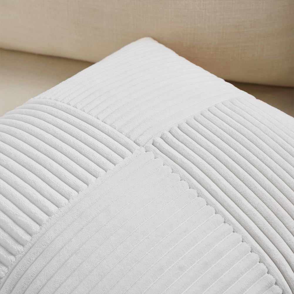 Fancy Homi 2 Packs White Lumbar Decorative Throw Pillow Covers 12x20 Inch for Living Room Couch Bed Sofa, Rustic Farmhouse Boho Home Decor, Soft Striped Corduroy Rectangle Accent Cushion Case 30x50 cm
