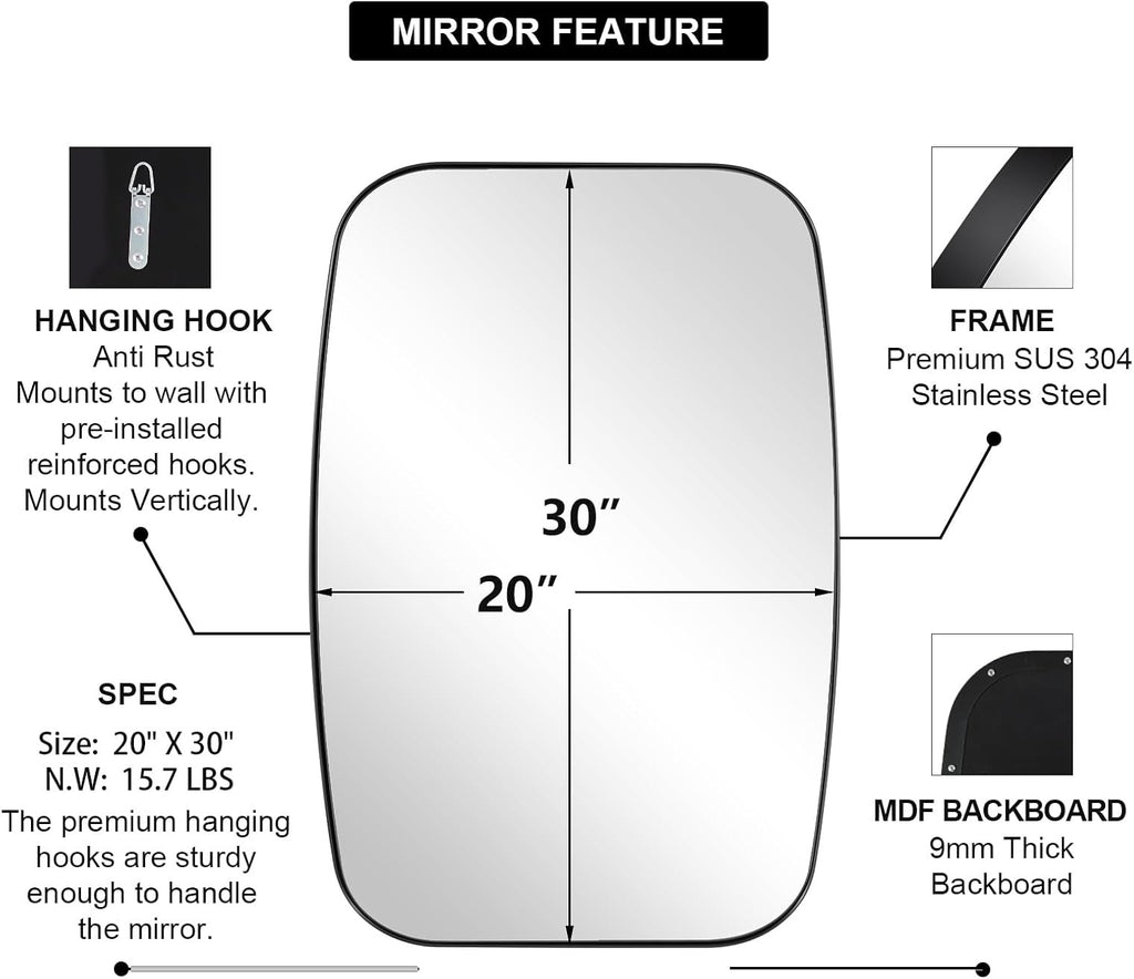 ANDY STAR Oval Mirrors for Bathroom, 20x30’’ Black Bathroom Vanity Mirror with Metal Frame, Black Oblong Bathroom Mirror for Over Sink, Modern Anti Rust Wall Mounted