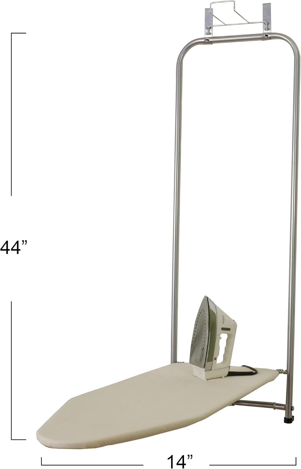 Household Essentials 144222 Over The Door Small Ironing Board with Iron Holder, Natural Cotton Cover Silver