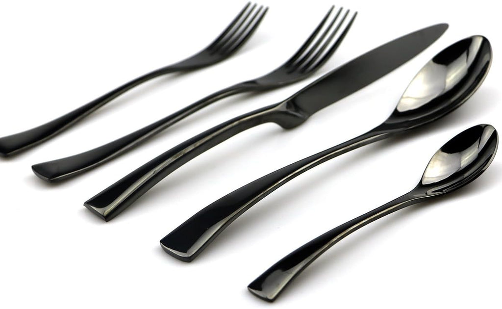 JASHII 18/10 Stainless Steel 20 Piece Mirror Polished Black Flatware Set,Dinner Knife Fork Salad Fork Coffee Spoon，Service for 4 ，Black Utensil Sets