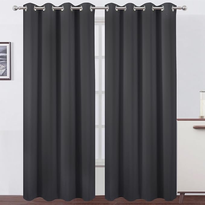 Dark Grey Thermal Blackout Curtains/52 x 95 Inch/Set of 2 Panels Room Darkening by Lemomo