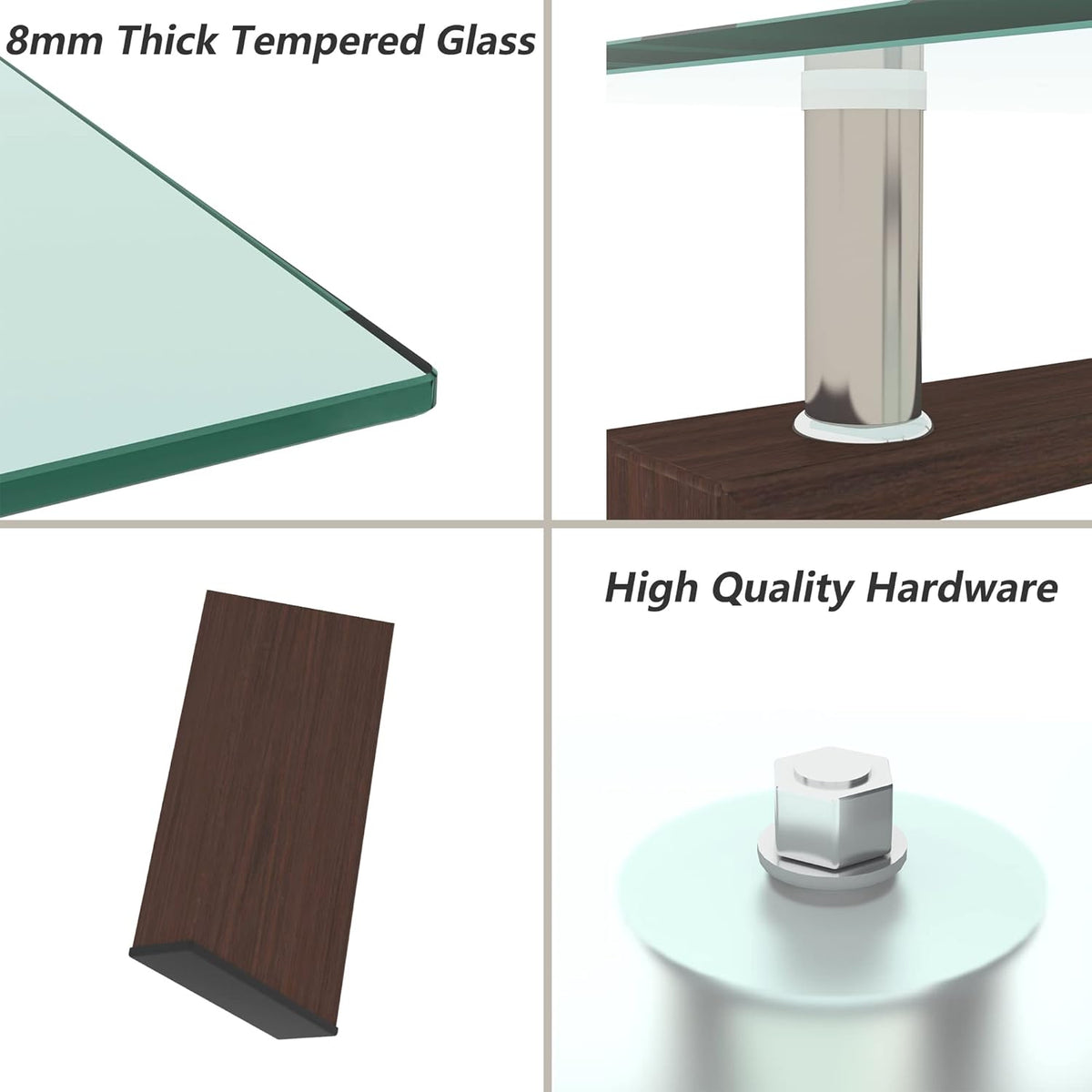Glass Coffee Table for Living Room, Mordern Sofa Center Tables with Storage, Brown Metal Leg, Rectangle Tempered Glass Center Table Home Furniture