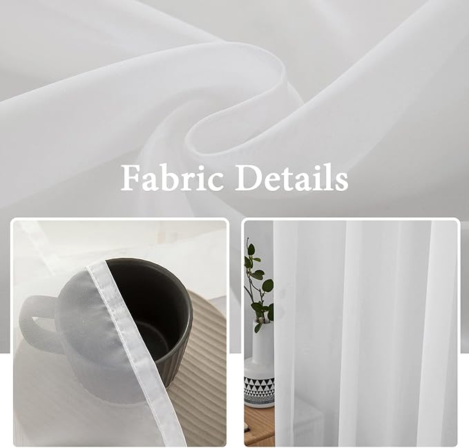 MIULEE White Window Sheer Curtains 2 Panels Width 38 x Length 63 Inches | Window - Image 3