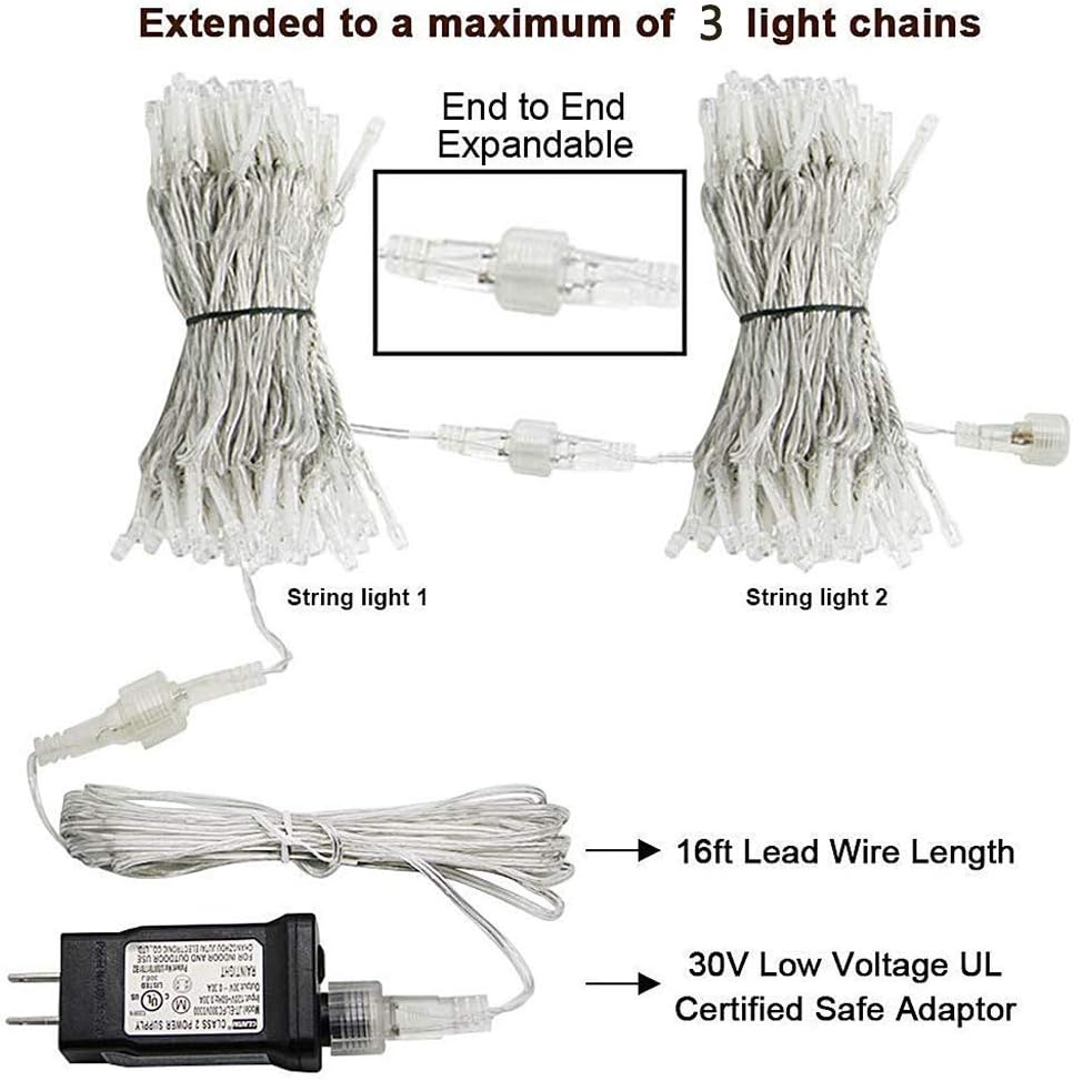 Fairy Curtain Lights,304 LED 9.8ftX9.8ft 30V 8Modes safety Window Lights with Memory for Home Wedding Christmas Party Family Patio Lawn Garden Bedroom Outdoor Indoor Wall Decorations(Multi ColoR)