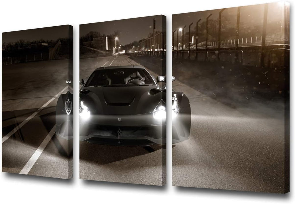 TUMOVO 3 Pieces F12 berlinetta Sport Car Canvas Giclee Print Painting Picture Wall Art Home Decor Gifts for Boy Room Ready to Hang - 12 x 24 inch x 3 Panels
