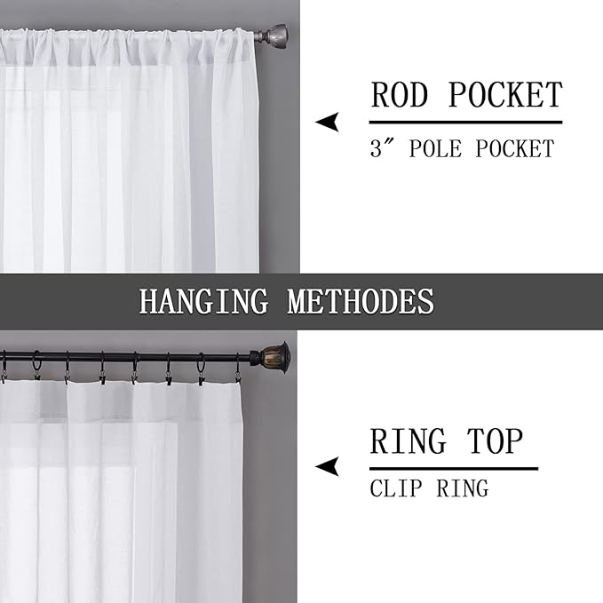 Tollpiz Sheer Curtain Linen Textured Bedroom Curtains Sheer Light Filtering Rod - Image 5