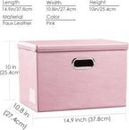 PRANDOM Foldable Storage Bins with Lids [5-Pack] Leather Fabric Collapsible Storage Boxes Organizer Containers Baskets Cube with Cover for Bedroom Closet Office Nursery Pink (14.9x10.8x10)