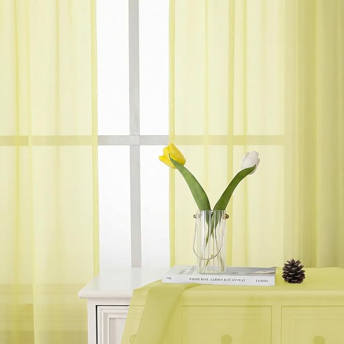 Goose Yellow Sheer Curtains 78 Inches Long 2 Panels, Airy Light Filtering Voile - Image 2