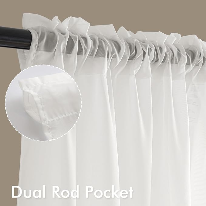 MIULEE Beige White Sheer Curtains 63 Inches Long 4 Panels 42 x 63 Inches | - Image 3