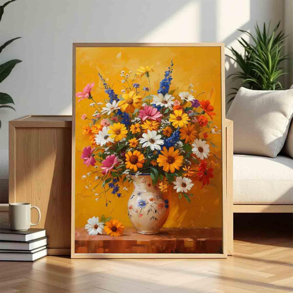 Flowers In Vase Wall Art Colorful Flowers Picture White Daisy Picture Farmhouse Floral Picture Still Life Painting Rustic Floral Painting Vintage Botanical Living Room Decor 16x24inch No Frame