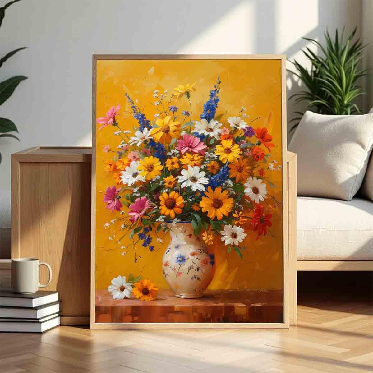 Flowers In Vase Wall Art Colorful Flowers Picture White Daisy Picture Farmhouse Floral Picture Still Life Painting Rustic Floral Painting Vintage Botanical Living Room Decor 16x24inch No Frame