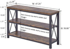 BON AUGURE Industrial Sofa Console Table for Entryway, 3 Tier Foyer Table for Hallway, Rustic Hall Tables Behind Couch (47 Inch, Rustic Brown)