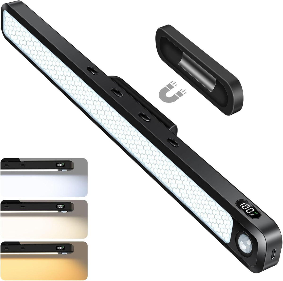 Ferswe 5W Motion Sensor Magnetic Light Bar, 2500mAh Rechargeable Under Cabinet Lighting with Battery Display, Eye-Friendly Mirror Lights, LED Light Bar for Cabinet, Closet, Bathroom and Desk