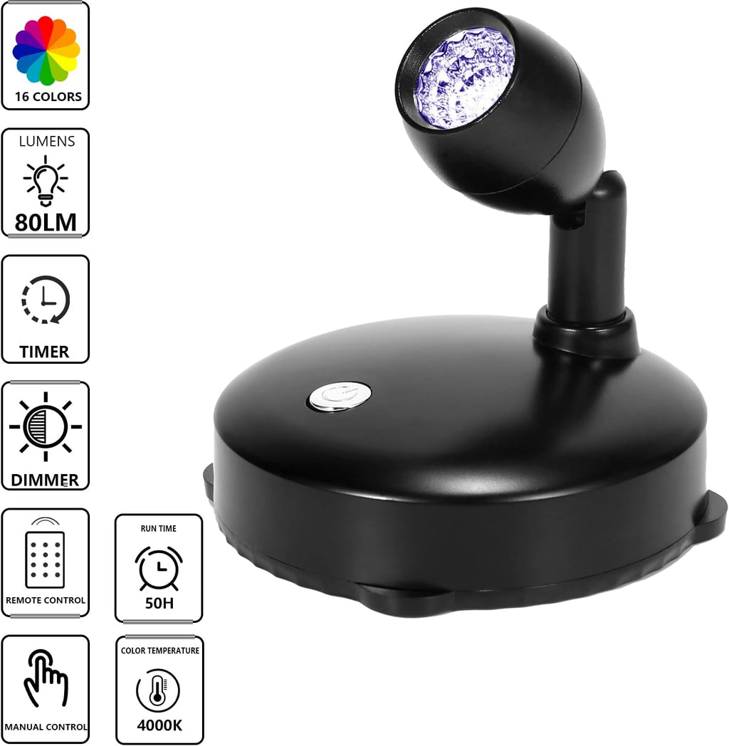 Cordless Spotlight Battery Operated, RGB Uplights with Remote and Timer, LED Indoor Plant Light, Dimmable Tree Accent Lighting, Color Changing Wall Lights for Art Painting Picture Dartboard