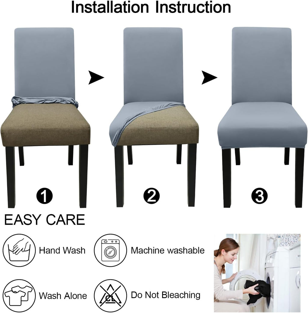 JQinHome 6 Pcs Dining Chair Slipcover,High Stretch Removable Washable Chair Seat Protector Cover for Home Party Hotel Wedding Ceremony(Light Grey)