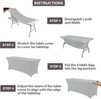 IVAPUPU 8FT Table Cloth for Rectangular Fitted Events Stretch Grey Table Covers Washable Cover Spandex Tablecloth Protector for Party, Wedding, Cocktail, Banquet, Festival