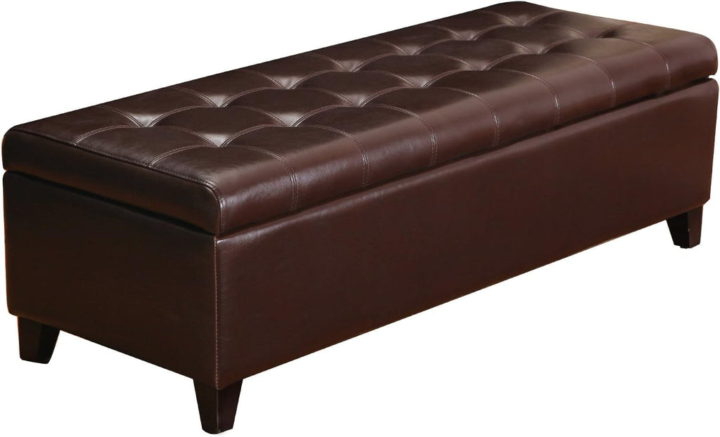 Joveco Storage Ottoman Bench, 51 Inch Leather Tufted Bench for End of Bed, Bedroom, Living Room, Dark Brown