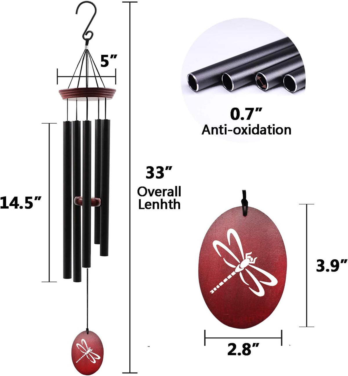 Wind Chimes for Outside, 33 Inch Wind Chimes Outdoor Tuned Soothing Melody, Memorial Wind Chime Sympathy Gifts for Loss of Loved One Prime. Garden Wind Chime. Dragonfly