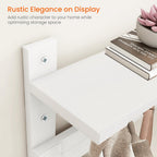 Homode Coat Rack With Wall Shelf, 29" Wooden Entryway Floating Shelf With Hooks Underneath, Hanging Coat Hanger for Bathroom, Living Room, Bedroom, Hallway, White