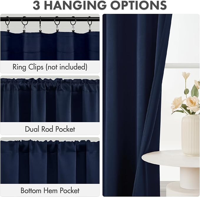 MIULEE Set of 4 Navy Blue 45 Inch Short Blackout Kitchen Window Curtains | - Image 2