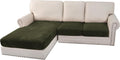 H.VERSAILTEX Velvet Stretch Sectional Couch Covers 3 Pieces Sofa Seat Cushion Covers L Shape Separate Couch Cover for Both Left/Right Sectional Couch (Large Sofa 2 Seater + 1 Chaise, Olive)