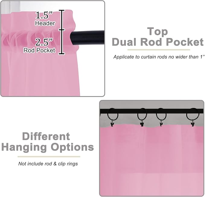 Pink Sheer Curtain for Bedroom Living Room 78 Inches Long 2 Panels Set - Image 4