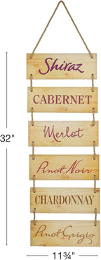 EXCELLO GLOBAL PRODUCTS Large Hanging Wall Sign: Rustic Wooden Decor (Shiraz, Cabernet, Merlot, Pinot Noir, Chardonnay, Pinot Grigio) Hanging Wood Wall Decoration (11.75" x 32")