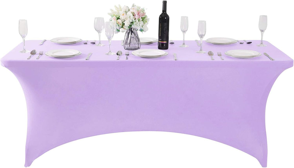 SuperO 2Pack Waterproof Spandex Table Cover for 6FT Table Universal Fitted Stretch Tablecloth for Party, Banquet, Wedding and Events-Lavender