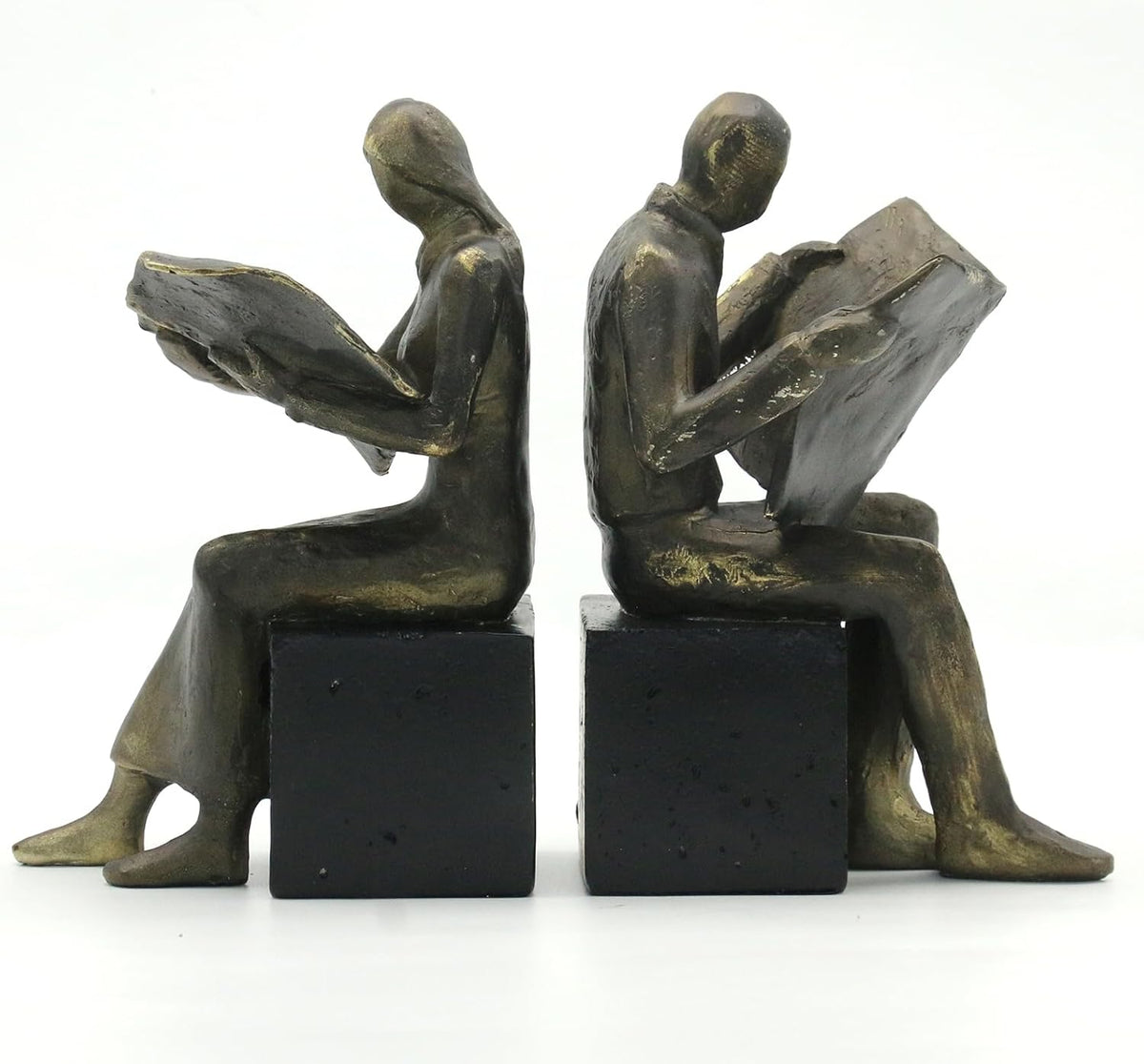 Lukitas Decorative Newspaper Reader Bookends, Heavy Duty Book Holder Non-Slip, Vintage Home Décor Accessories for Study Office Bookshelf, Bronze, Resin, 1Pair/2Piece