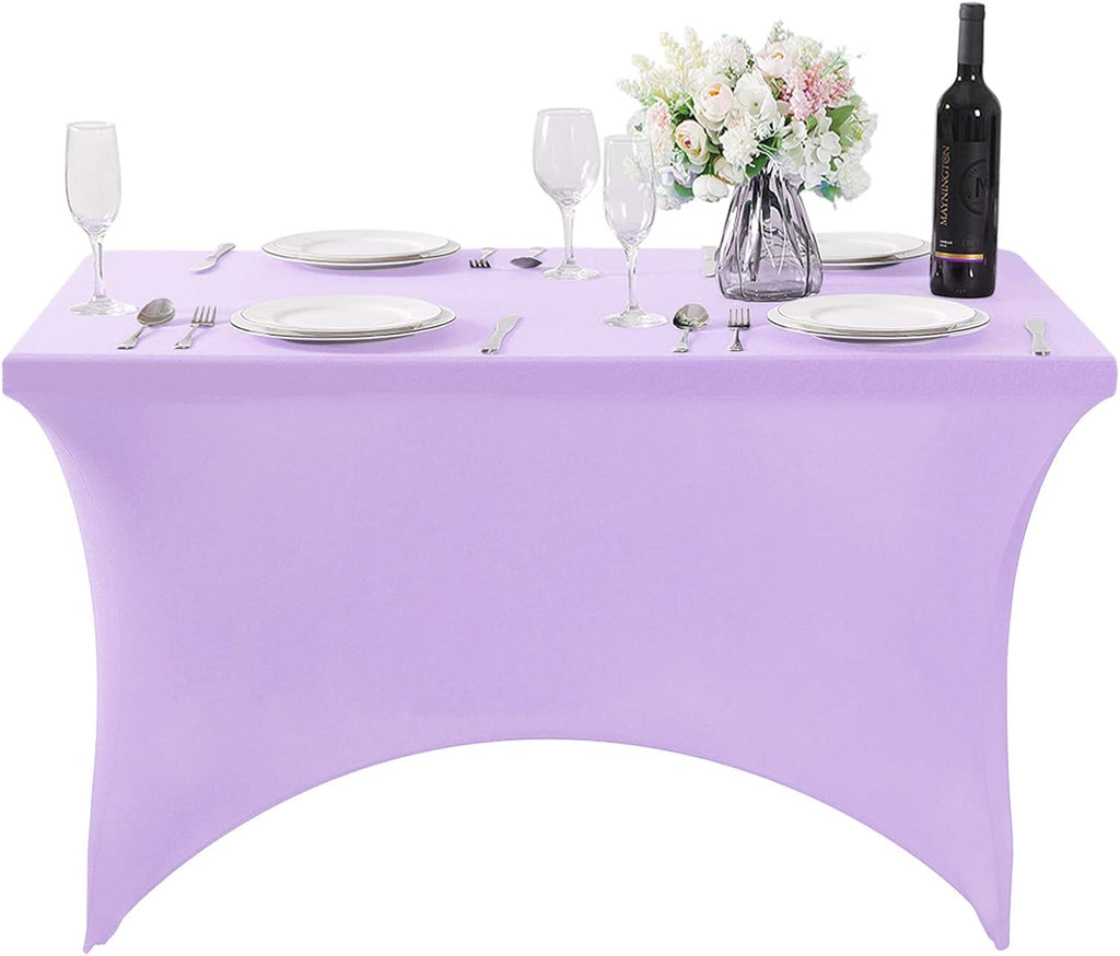 SuperO Waterproof Spandex Table Cover for 4FT Table Universal Fitted Stretch Tablecloth for Party, Banquet, Wedding and Events-Lavender