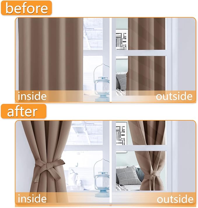 Blackout Curtains for Bedroom, 52 x 63 Inches Length, Cappuccino | Thermal - Image 4
